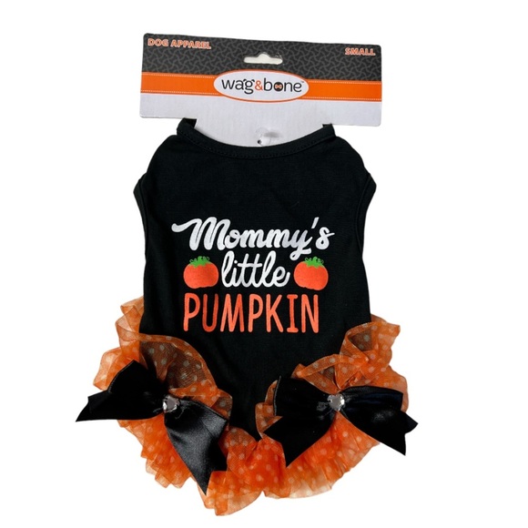 NWT wag&bone  “Mommy's Little Pumpkin” Black & Orange Ruffled Pet Dress Sz Small - Picture 5 of 8